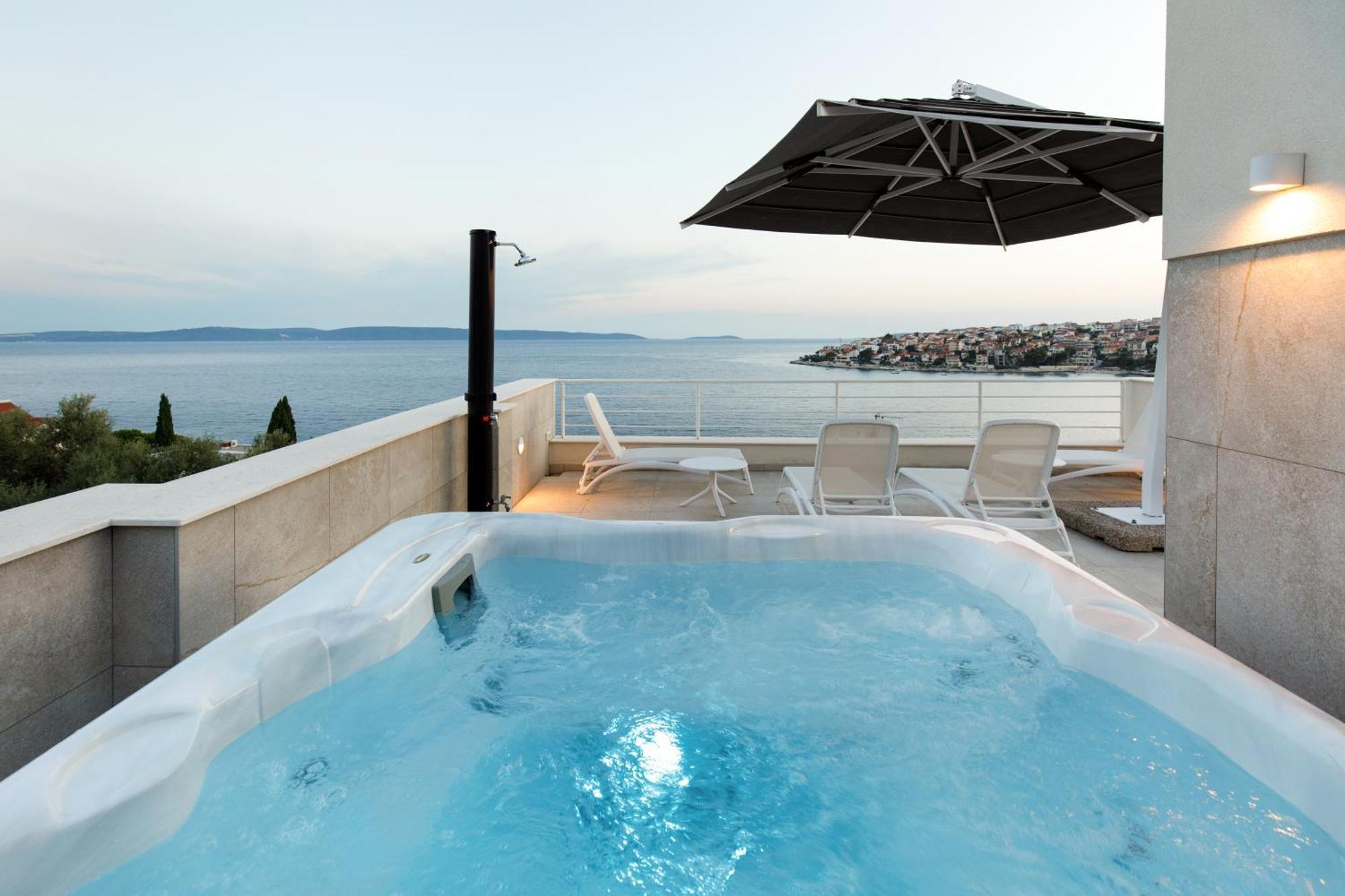 Villa Anadea With Hot Tub Overlooking Sea Trogir Exterior foto